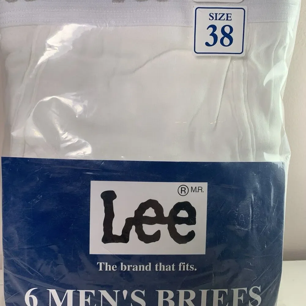 Vintage Lee Briefs Underwear 6 Pack Mens 38 White Combed Cotton Deadstock New